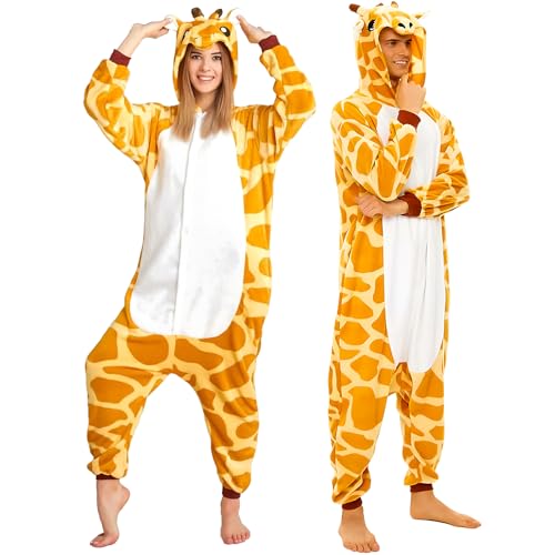 Unisex Onesie Giraffe Kostüm Schlafanzug Einteiliger Pyjamas Jumpsuit Erwachsene mit Kapuze- Tier Schlafoverall Kleidung Outfit Plüsch Sleepwear...