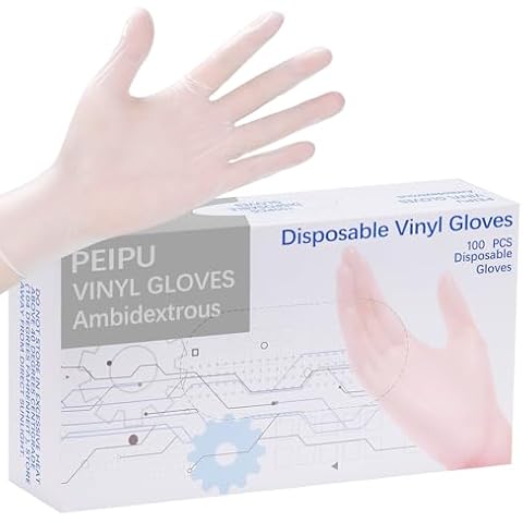 PEIPU Vinyl Disposable Gloves (Medium, 100-Pack),Powder Free, Cleaning Service Gloves, Latex Free Cover