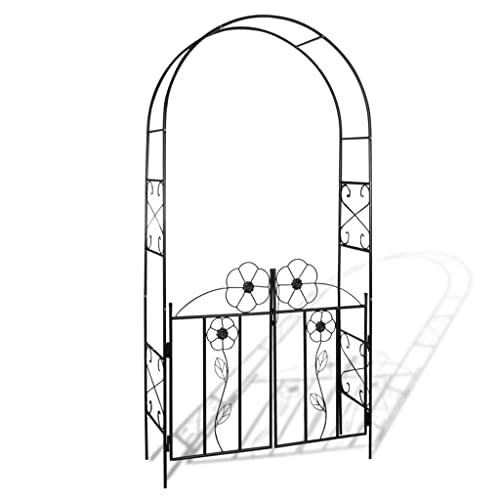 Gartentor Gartentür Eingangstor Pforte Metall in Antik-Optik, Gartenpforte Zauntor Rosenbogen mit Tor Pforte Metall, Schmiedeeisen 115 x 37 x 230 cm