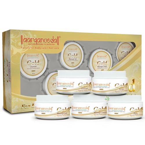 Aryanveda Radiant Gold Facial Kit For Golden Glow, Bright & glowing skin With Pure Gold Particles & Rose With 5 Easy Steps, Beautiful Skin for Men and Women- 210g