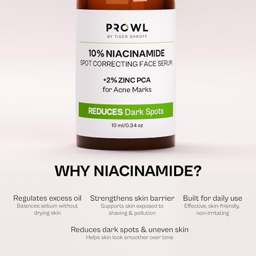 Image of PROWL by Tiger Shroff 10% Niacinamide Serum with 2% Zinc PCA for Oily & Acne Prone Skin | Reduces Dark Spots, Pigmentation & Controls Oil for Men | Face Care Serums for All Combination Skin | 10ml