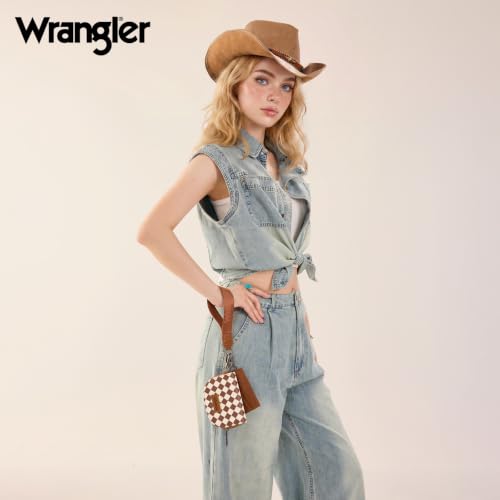 Image of Montana West Wrangler KeyChain Wallet Checkered Wristlet Wallets for Women Western Dual Pouch Wristlet Credit Card Holder Wallet