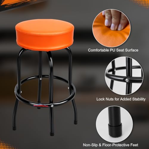 Image of Ruedamann 29 inch H Swivel Bar Stool, Orange Leatherette Padded Seat