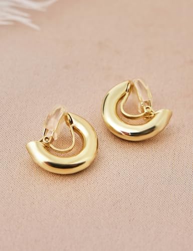 FAN&LOUIS Gold Clip On Hoop Earrings,Gold Silver Chunky Gold Small Open Hoops Clip-On Earrings for Women Trendy Non-Pierced Ears Lightweight Teen 20253
