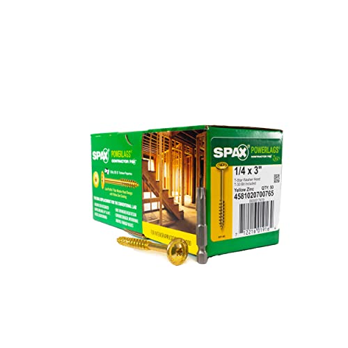 Spax 4581020700765 1/4 X 3" T-Star Drive Washer Head Yellow Zinc (Interior Use) Powerlag Screw (50 Pieces Per Box) #TOP1