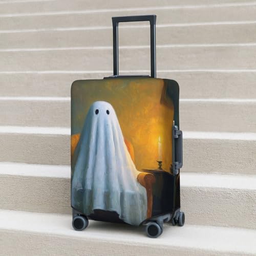 Ghost Sitting On Armchair With Candlelight Elastic Travel Luggage Covers Dustproof Scratch-Resistant Suitcase Protector Fit 22-24 Inch 6