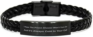 Correctional Officer Braided Leather Bracelet, I Hope The Prison Shower Won't Turn on and It's Always Cold in Your Cell, Laser Engraved, Stainless Steel Wristband