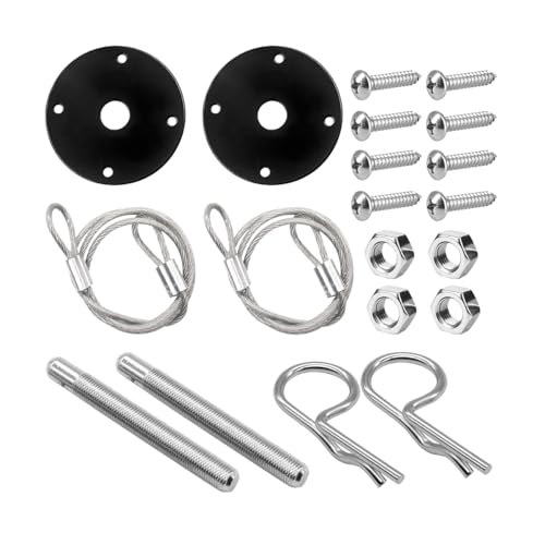 Mandark Car Hood Pins Kit Stainless Steel Automotive Engine Hood Pin Lock Clip with Racing Lanyard Vehicle Exterior Engine Cover Lock Accessories Universal for RV SUV Truck (Black)