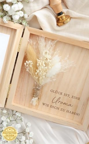 Joli Coon Uroma Geschenk - Glück ist es eine Uroma wie Dich zu haben Holzbox - Hochwertige Geschenk Holzbox 14 x 14 x 3 cm