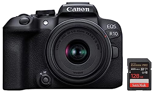 Image of Canon EOS R10 24.2MP Mirrorless Digital Camera with RF-S18-45mm Kit Lens & SanDisk Extreme Pro SD UHS I 128GB Card for 4K Video for DSLR and Mirrorless Cameras 200MB /s Read & 90MB /s Write