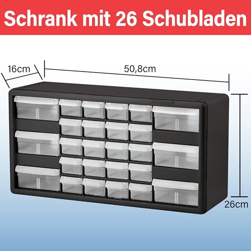Akro-Mils 10126 26-Drawer Plastic Drawer Storage Cabinet for Garage Organization, Teacher Toolbox, Makeup Organizer, and More, 50.8 cm W x 15.24 cm D x 25.4 cm H, Red