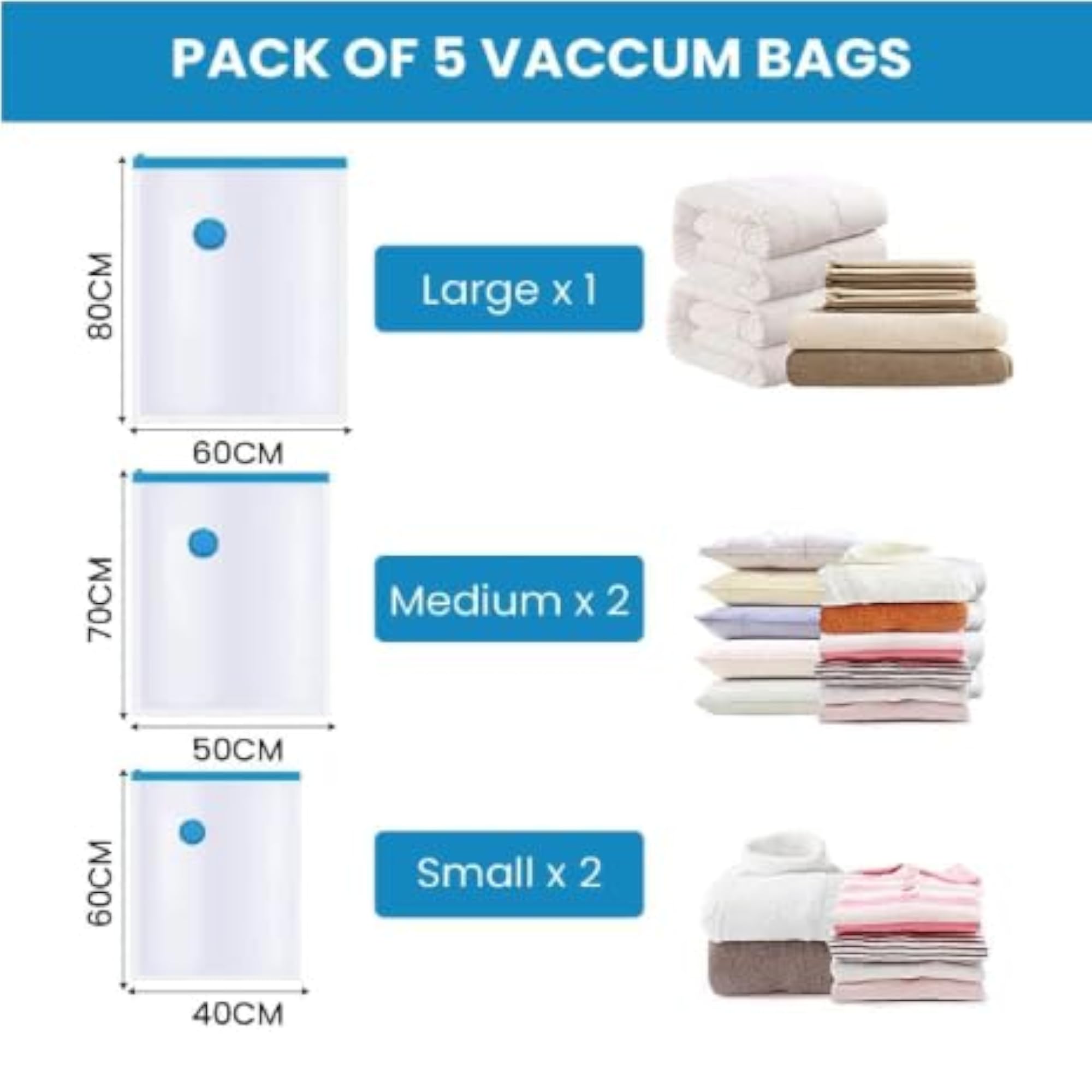 Grand Haven Vacuum Storage Bags with Hand Pump, 5 Pack