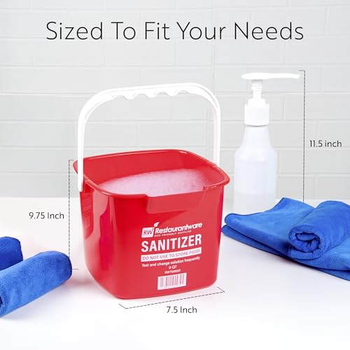 Image of Restaurantware RW Clean 8 Quart Cleaning Bucket 1 Detergent Square Bucket - With Measurements Built-In Spout And Handle Red Plastic Utility Bucket For Home Or Commercial Use