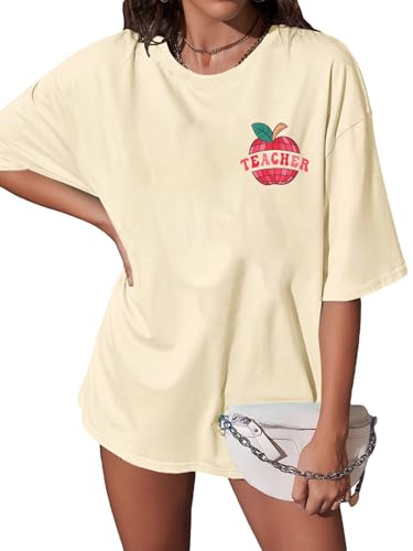 Image of Teacher Shirts Women Teach Print Graphic Tees Kindergarten Elementary Teaching Life Shirts Back to School Tees Tops