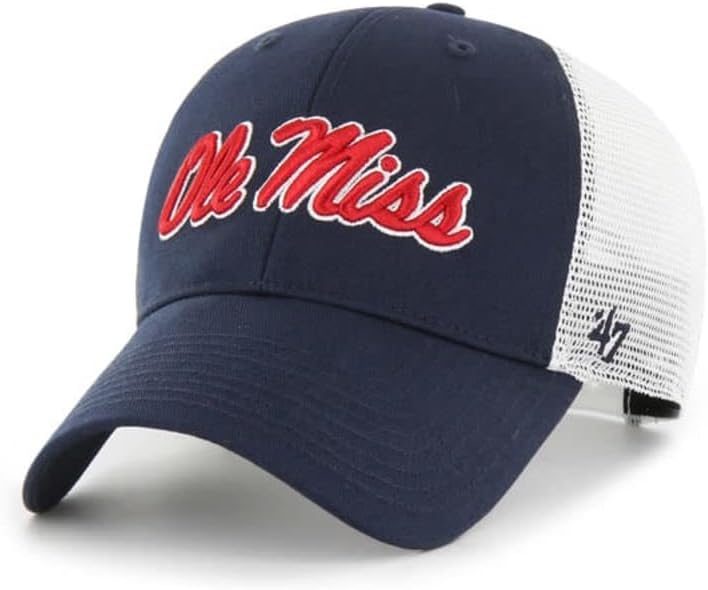 47 Mississippi Rebels Ole Miss Hat Mens Womens MVP Adjustable Trucker Hat Mesh Cap, Navy Blue, One Size