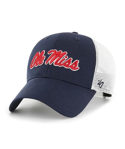 47 Mississippi Rebels Ole Miss Hat Mens Womens MVP Adjustable Trucker Hat Mesh Cap, Navy Blue, One Size