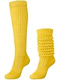 Glitopper Slouch Slouchy Socks Pack Knee High Scrunch 80s 90s Stacked Boot Socks (9-11,Yellow)