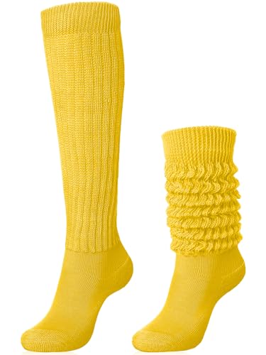 Glitopper Slouch Slouchy Socks Pack Knee High Scrunch 80s 90s Stacked Boot Socks(9-11 Yellow)