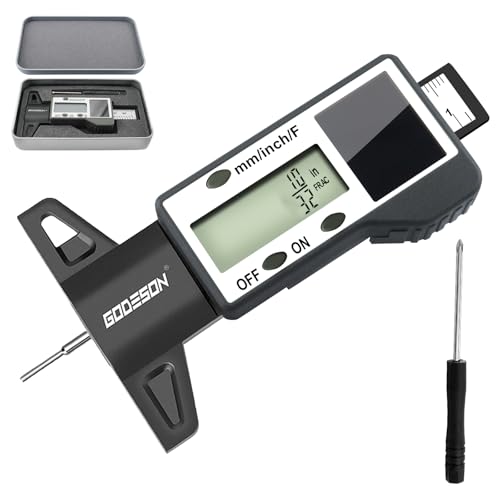 Image of GODESON Digital Tire Tread Depth Gauge -Reads 32NDS, Inch & MM /Solar /Battery Hybrid Power /1 inch (25.4mm) Range /Accurate Tire Thread Depth Gauge Tool Suitable for Cars, Trucks, Motorcycles