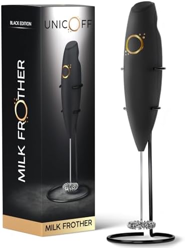 Milk Frother Matte Black - Coffee Frother Handheld with Electric Whisk - 19000 rpm - Book Recipes and Stainless Steel Stand Included - Hand Mixer Electric (Matte Black Onyx)