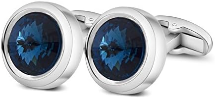 MERIT OCEAN Mens Cufflinks Elegant Style Cuff Link Super Shiny Swarovski Navy Blue Crystal Circular Cufflinks with Gift Box