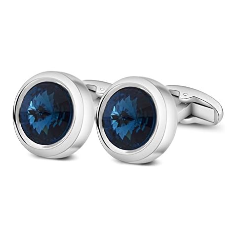 MERIT OCEAN Mens Cufflinks Elegant Style Cuff Link Super Shiny Navy Blue Crystal Circular Cufflinks with Gift Box Cover