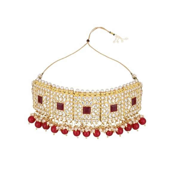 I Jewels Gold Plated Traditional Kundan Pearl Choker Necklace Jewellery Set With Earrings & Maang Tikka For Women (K7286M) - Image 3