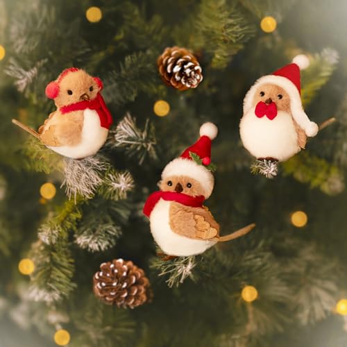 Image of Marco Paul 3 Pack Clip-On Robin Christmas Ornaments - 12cm Fluffy Plush Xmas Baubles Bird Decorations – Small Christmas Tree Decorations for Home Decor, Ornaments for Bedroom, Festive Wreaths & Crafts