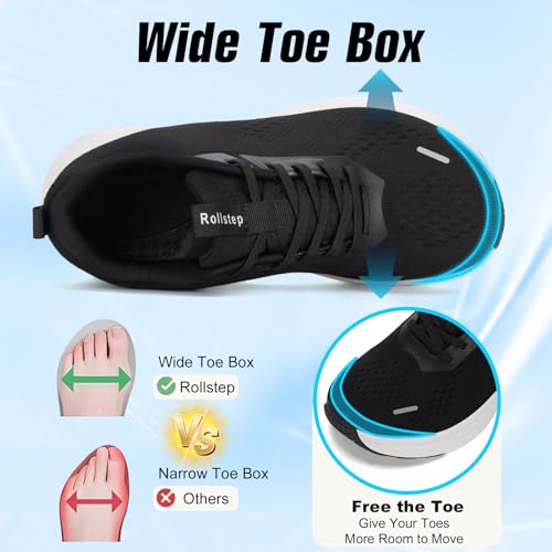 Wide Toe Box Shoes Women Sneakers Extra Wide Width Arch Support Non-Slip Tennis Athletic Ultralight Running Shoes for Women Walking Diabetic Plantar Fasciitis Footwear Black 392