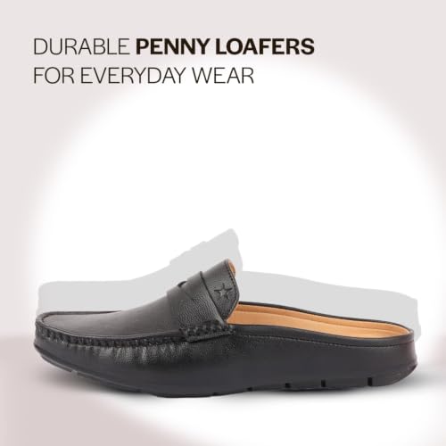 Image of FAUSTO Mens Formal Penny Loafer-Style Back Open Shoes | Casual Embossed Mule Design for Work, Party & Everyday Style | Soft Cushioned Insole