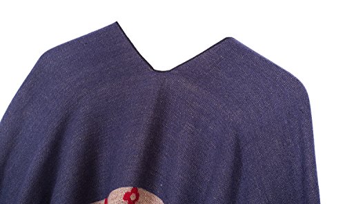 Urban CoCo Women's Printed Tassel Open front Poncho Cape Cardigan Wrap Shawl (Series 1-Navy blue)