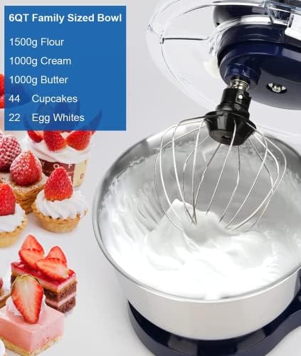 Stand Mixer, 5.5L Food Mixer for Baking, Multifunction Pastry Mixer with Wire Whisk, Beater, Dough Hook, 6 Speed Electric Beater with Pulse Function, 1500W