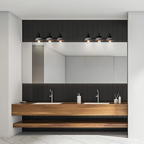 Globe Electric 52065 Gladstone 5-Piece All-In-One Bathroom Set, Matte Black, 3-Light Vanity Light with Matte Gray Metal Shades, Towel Bar, Towel Ring, Robe Hook, Toilet Paper Holder by Globe Electric - Image 3