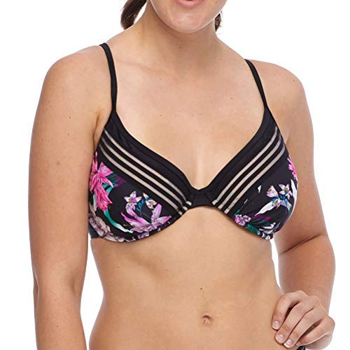 Body Glove womens Solo Underwire D, DD, E, F Cup Bikini Top Swimsuit,SEA VIEW BLACK FLORAL,F-cup