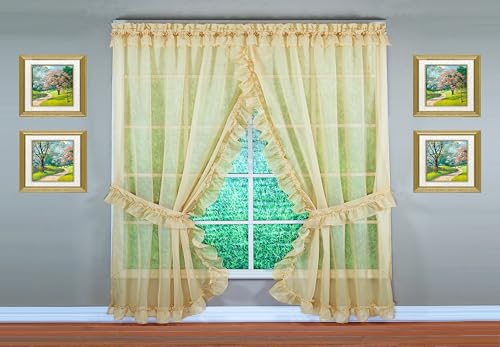 Image of Today's Curtain, Emelia Priscilla Sheer Pair 96 inch W x 84 inch L, Gold, 5-Piece-Set