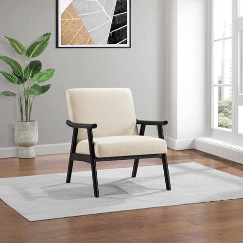 OSP Home Furnishings Weldon Mid-Century Modern Armchair, Linen Fabric with Black Finished Frame