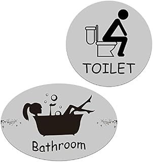 Bathroom &Toilet Sign, Restroom Washroom Sign, Pack of 2 Door Plaques Sign, 0.2 cm Thickness Acrylic with Strong Self-Adhesive Tape for Easy Installation, 1 pcs Bathroom + Toilet