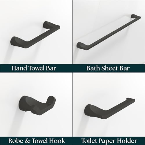 Mega Handles Bathroom Towel Holder Set - 4 Pieces Bathroom Accessories Sets - Heavy Duty Bathroom Accessory Set, 25\'\' Towel Bar, Robe Hooks & Toilet Paper Holder Wall Mounted - Matte Black Bath Suite - Thumbnail 3