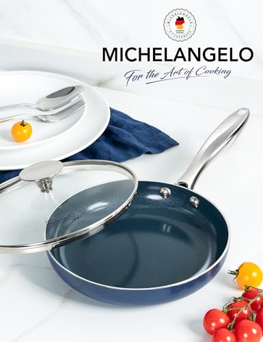 MICHELANGELO Small Frying Pan - 8 Inch Nonstick Frying Pan with Lid, Non-Toxic Omelette Pan with Stainless Handle, Nonstick Skillet, Blue-Ceramic - Thumbnail 7