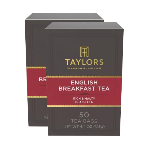 Taylors of Harrogate English Breakfast, Black Tea, Pillow Tea Bags, Rich, Bright &amp; Malty, Caffeinated, Enjoy Hot or Iced, 50 Teabags, 50 Count (Pack of 2)