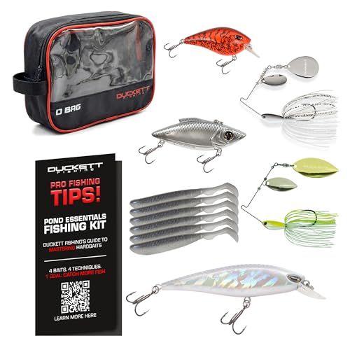 Duckett Fishing Bass Pond Fishing Lure Kit Featuring Spinnerbaits Crankbaits Swimbaits and Jerkbaits Complete Bass Fishing Set with Ducketts D Bag Storage System