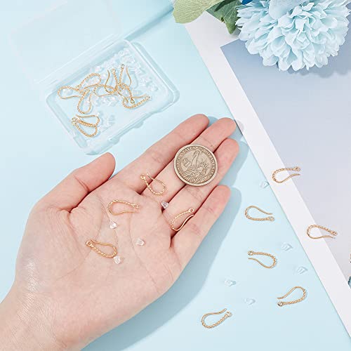 BENECREAT 20Pcs Twist Rope Earring Hooks, 14K Gold Plated Brass, with Loops & 50pcs Plastic Earring Backs - for DIY Jewellery Making - Image 3