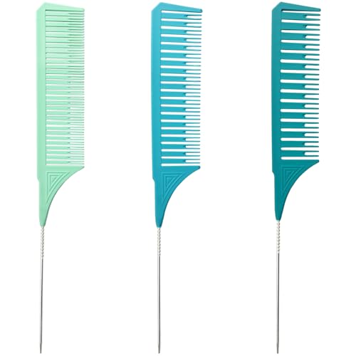 Zoolinn Premium Highlighting Comb Set – 3 Sizes - Blue & Green, with Rat Tail, Heat Resistant, for