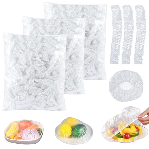 300 Stück Frischhaltebeutel, Wiederverwendbar Frischhaltefolie mit Gummizug, Elastische Abdeckhauben für Lebensmittel, Staubschutz, Obstkonservierung, Versiegelungsbeutel, Einweg Duschhaube
