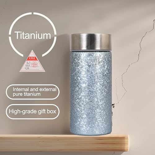 Image of Titanium Water Cup with Lid, Leakproof & Lightweight Portable Bottle, Durable Metal Drink Container for Office Travel Home, Reusable Teacup for Daily Use (Titanium Blue, 350 ML)