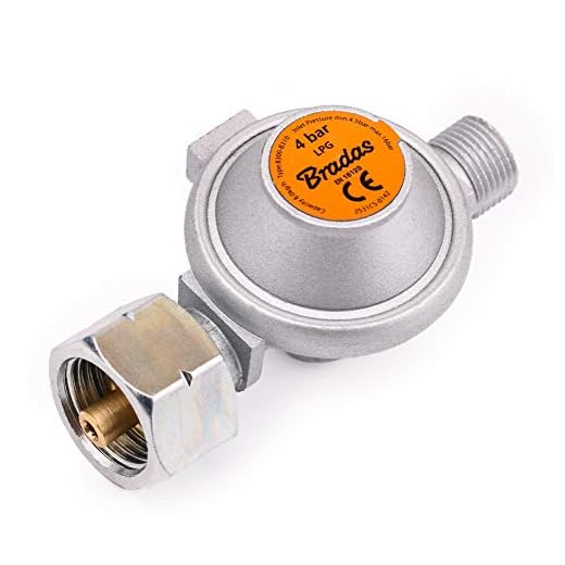BFG propan butan gas högtrycksregulator 4 bar 8 kg/h BBQ, camping, husvagn, plugg