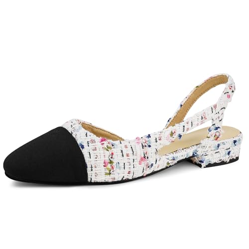 Image of MICIFA slingback flats for women, Round Toe Low heel Sandals Fashion Splicing Dress Shoes for Women