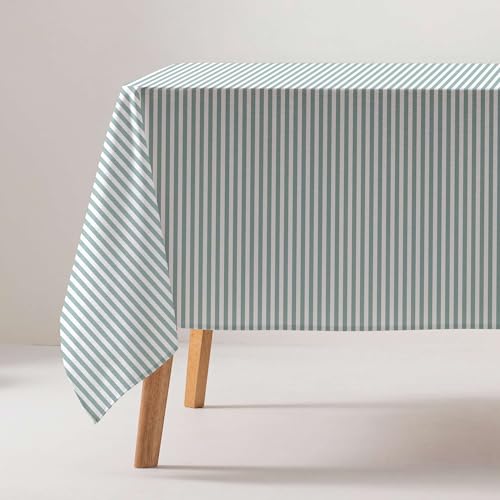 GAMUSI Mantel Antimanchas Rectangular Tela algodón Impermeable Rayas Agua Marina,160x100 cm