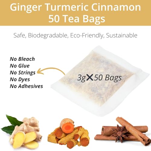 50 Premium Turmeric Ginger Cinnamon Tea Bags| Vitalforest Natural Ginger Tea| Pure Turmeric Tea Bags| Herbal Cinnamon Tea| Caffeine Free
