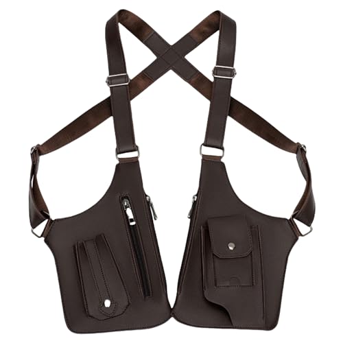 WOSLXM Double Shoulder Armpit Bag,Double Shoulder Strap Multi-pocket Outdoor Anti-Theft Tactical Bag,Tactical Shoulder Bag (Brown)